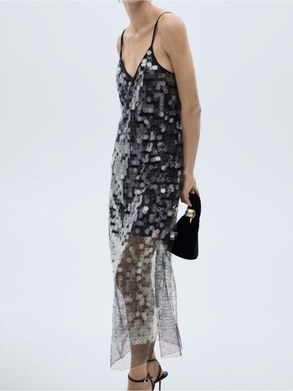 Black Slip Dress with Sheer/Sequin Overlay new with tags, River island NYE 2027